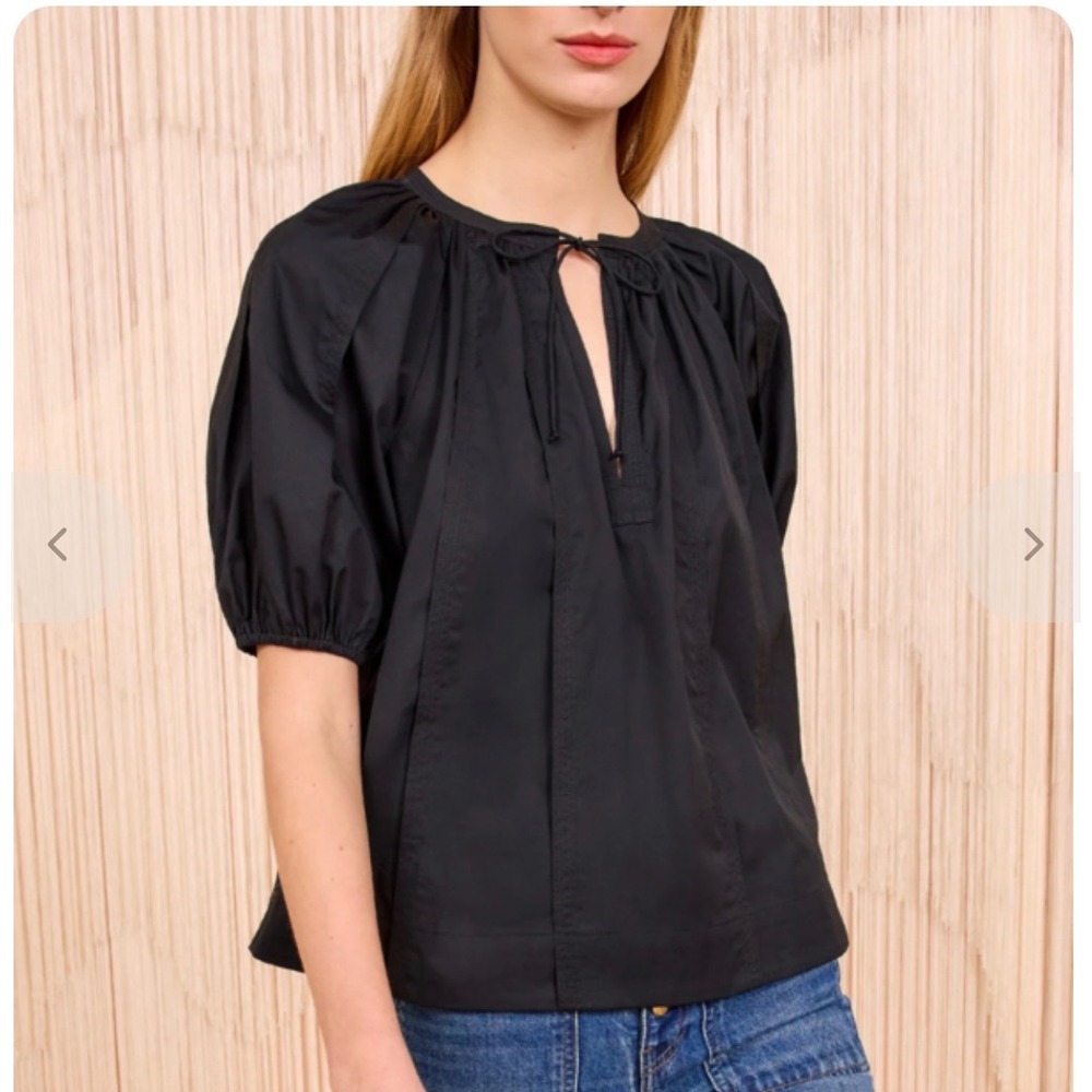 Ulla Johnson Loli Cotton Poplin Puff Sleeve Blouse in Black SZ 8 Feminine